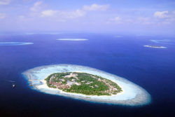 Meer Wasser Strand Malediven Ihuru Flugaufnahme Die Insel des heurigen Jahres